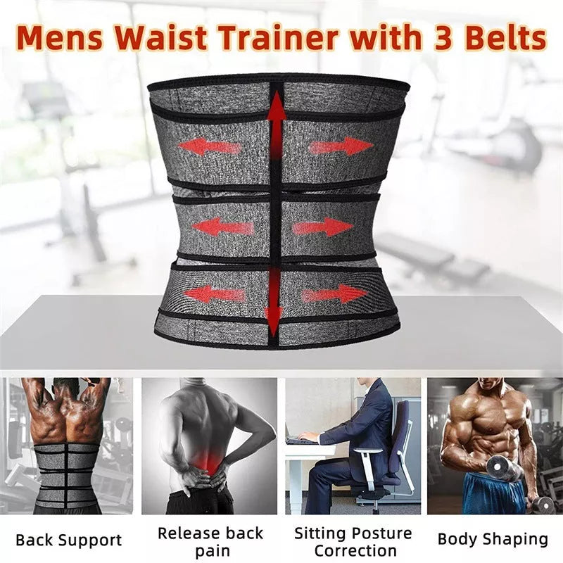 Men's neoprene waist belt for sports and fitness support in grey and black