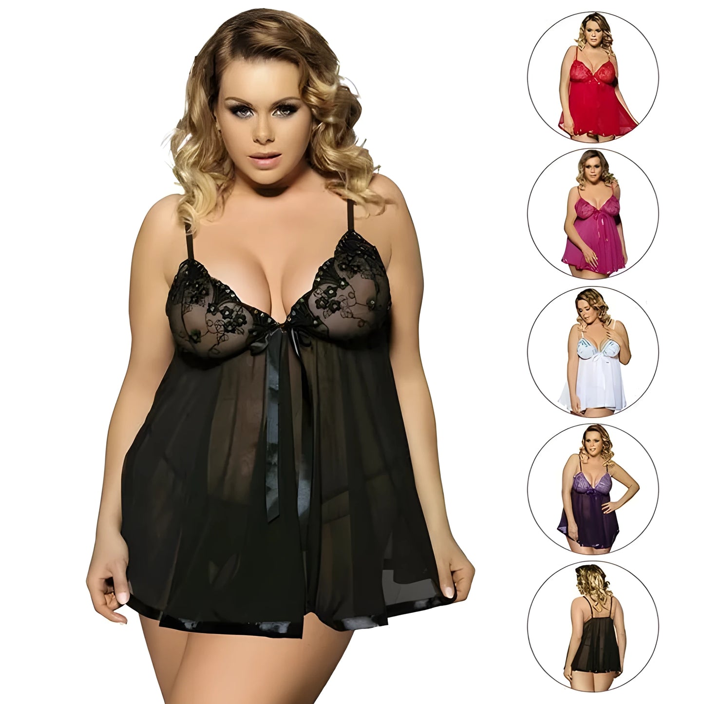 Women's purple lace lingerie sling dress with mesh panels in plus size