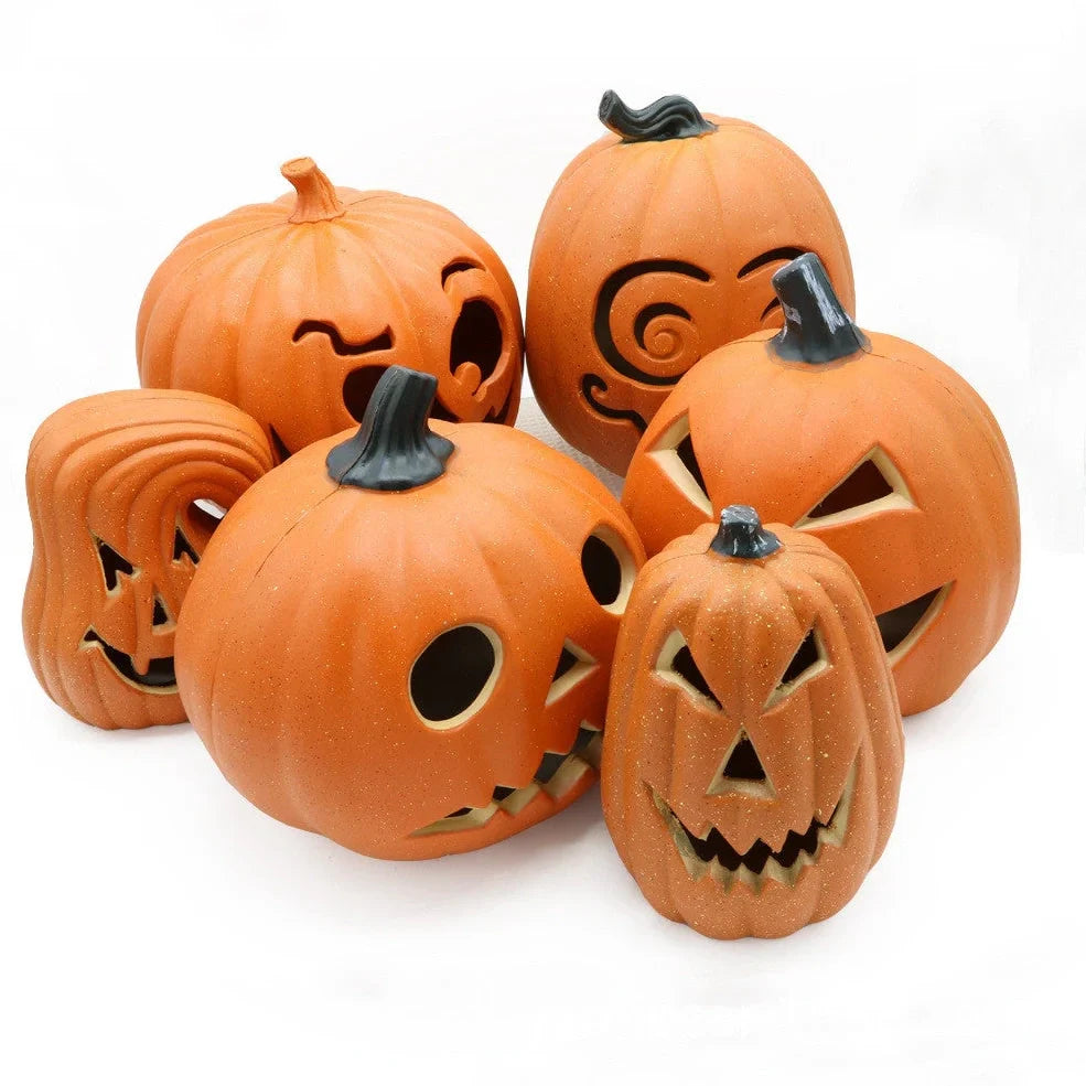 Halloween pumpkin lantern with hollow-out skull design measuring 23 by 19 centimetres
