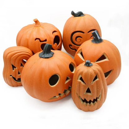 Halloween pumpkin lantern with hollow-out skull design measuring 23 by 19 centimetres