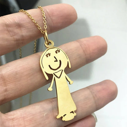 Custom stainless steel kids artwork necklace with personalized pendant