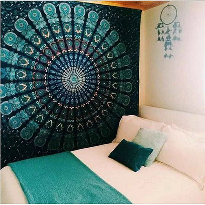 3D digital printing polyester elephant mandala tapestry in vibrant colors