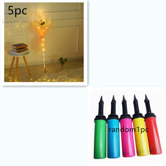 Transparent LED luminous balloon rose bouquet with artificial flowers and illuminated lights