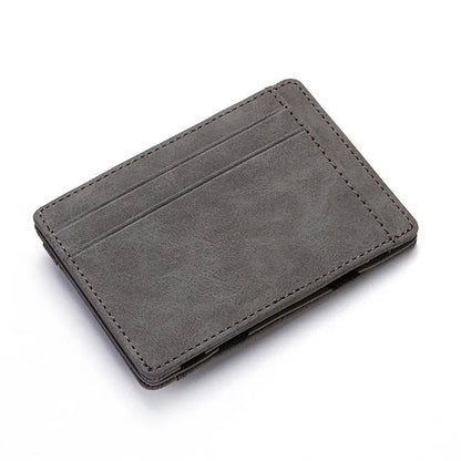 PU leather magic wallet flip card holder with zipper coin purse in solid colour
