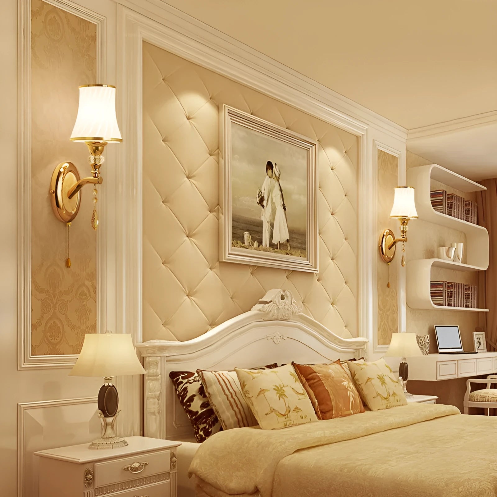 European wall lamp with glass lampshade for bedroom or living room