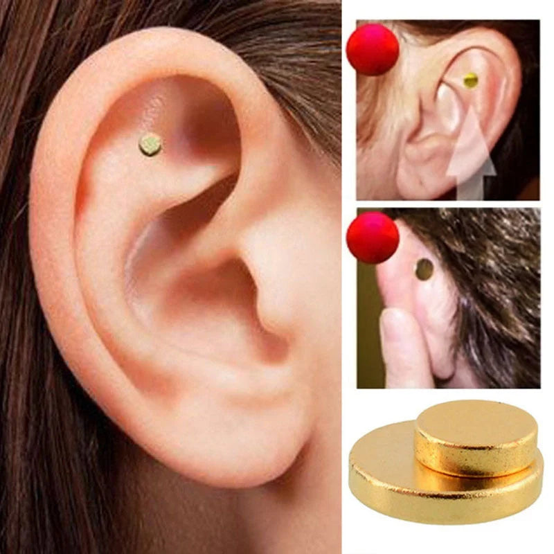 Discreet gold-toned anti-smoking auricular therapy magnet for quitting smoking through acupressure