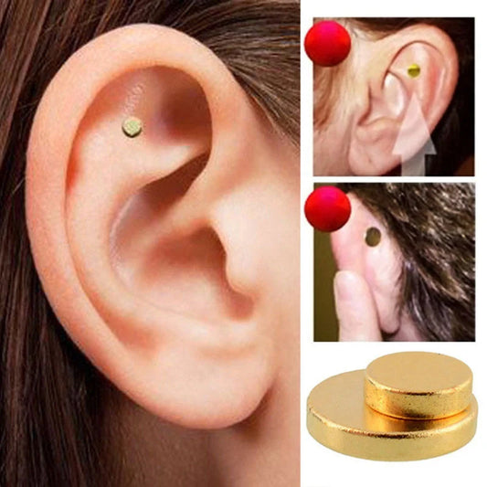 Discreet gold-toned anti-smoking auricular therapy magnet for quitting smoking through acupressure