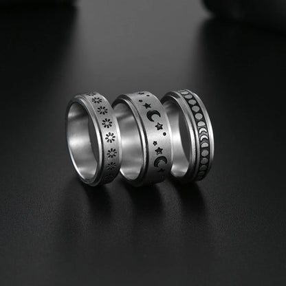 Titanium steel ring with captivating star and moon designs, available in various styles and sizes