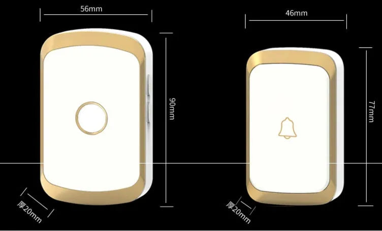 White wireless doorbell kit with plug-in chime and battery-powered button on a wooden door