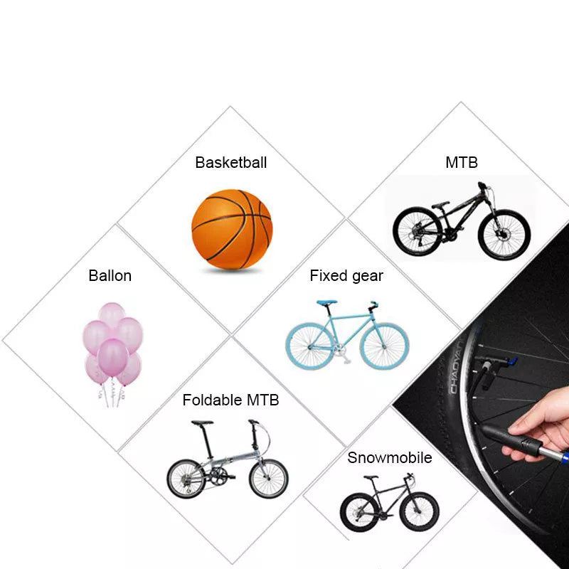 Compact bicycle mini pump with aluminum alloy construction and mounting accessories