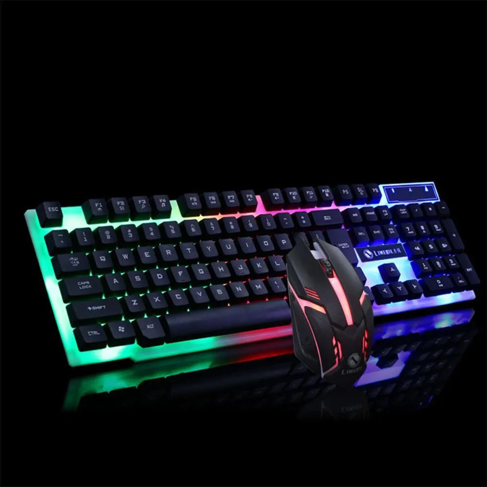 GTX300 white gaming keyboard and mouse set with colour backlighting on desk