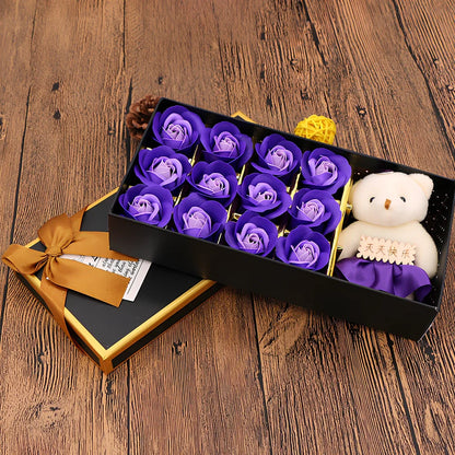 12 red soap roses in 25cm basket with eternal flower preservation for gifting