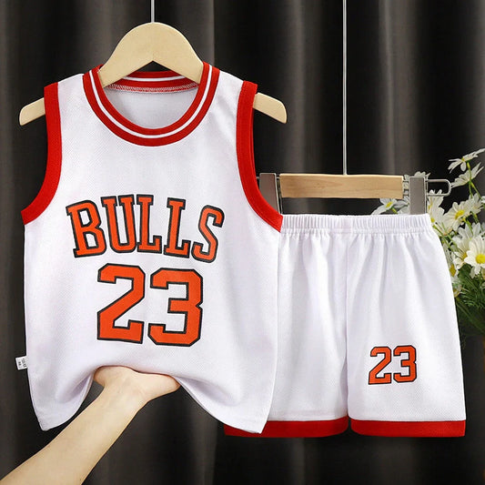 Boys' basketball sports suit two-piece set in chemical fibre blend fabric