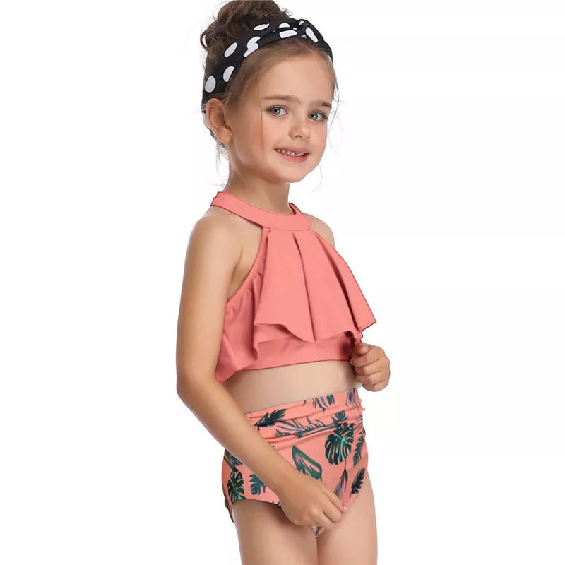 Nylon swimsuit for baby girls and women with chest pad in various colors