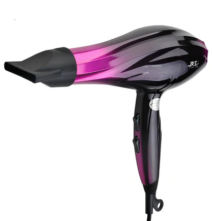 Pink and yellow Heat Super Speed Blower hair dryer with concentrator nozzle showing 2200W motor specifications