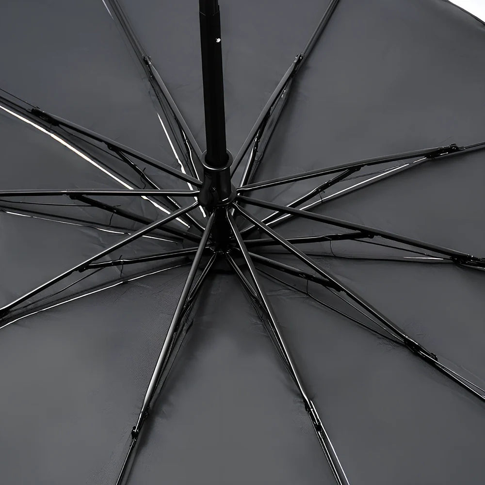 Foldable car windshield sunshade with titanium silver coating and black steel frame in three sizes