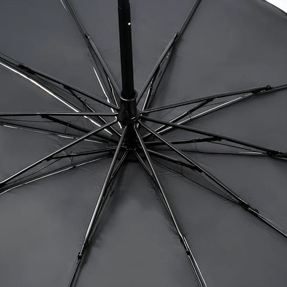 Foldable car windshield sunshade with titanium silver coating and black steel frame in three sizes