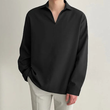 Men's loose lapel casual shirt in slim business style, available in multiple colours and sizes.