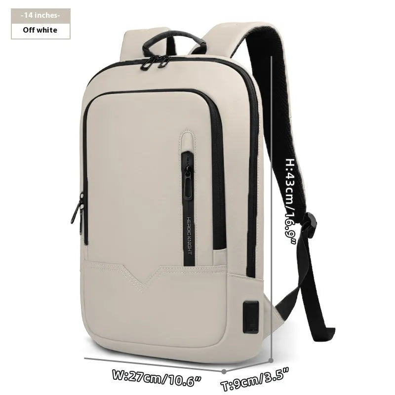Lightweight men's polyester commuter backpack with USB charging port in multiple colour options.