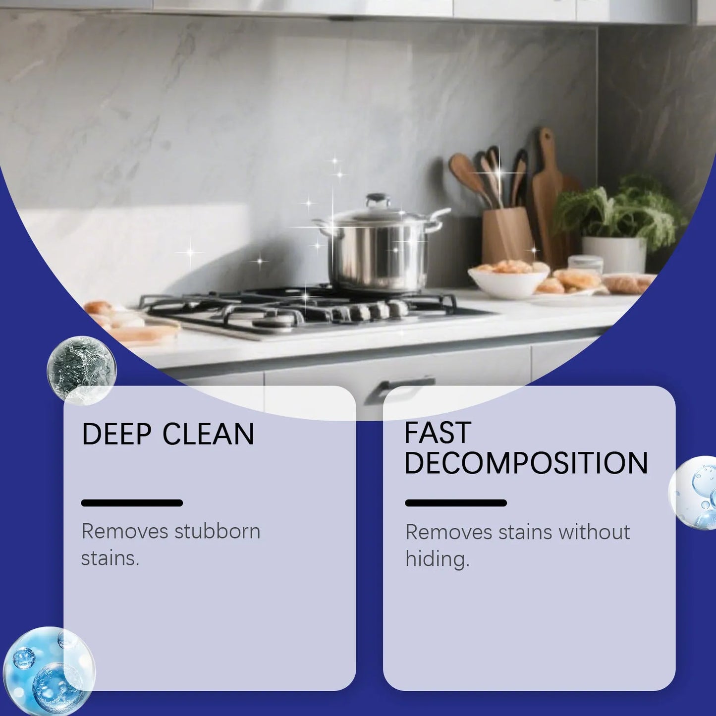 237ml bottle of thick blue decontamination gel for bathroom and kitchen cleaning on a sink.