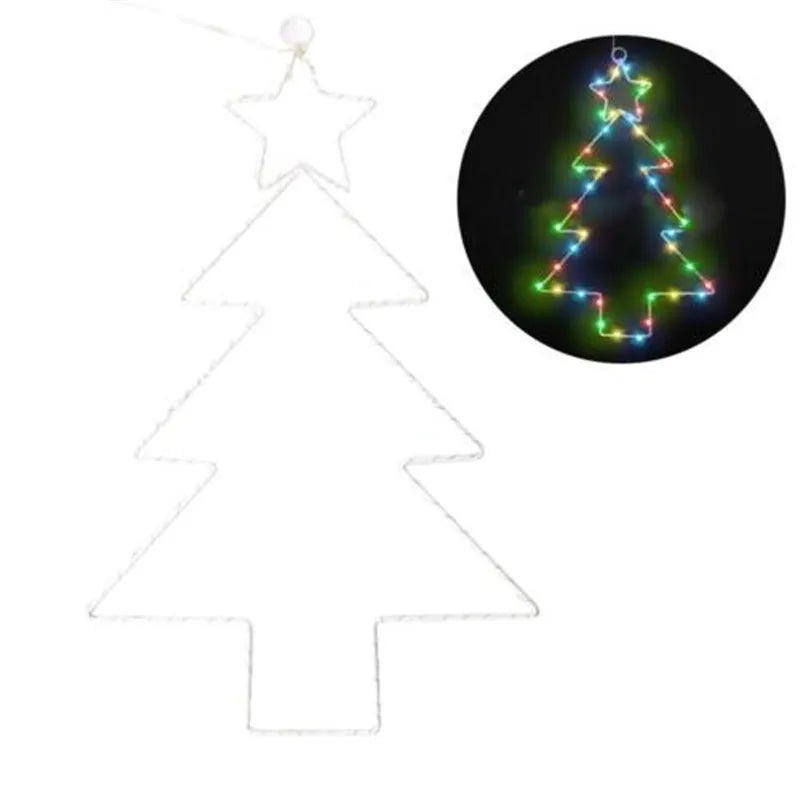 Wrought iron Christmas tree shaped LED light, white birch colour, 40x25cm, battery operated, with remote control