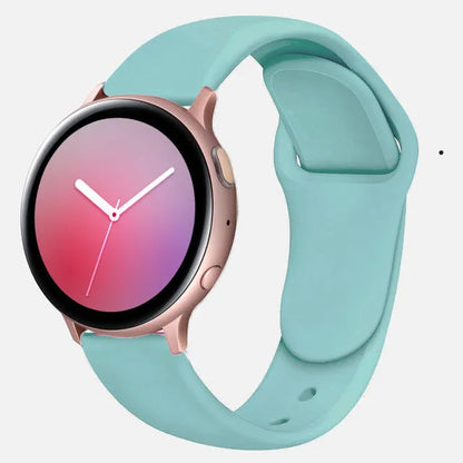 Samsung Galaxy Active 2 reverse buckle silicone strap showing 20mm and 22mm width options