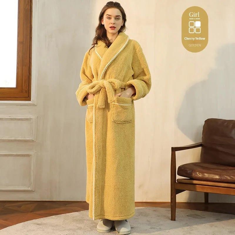 Winter flannel bathrobe with thick 301-350g/m² fabric in 2102 navy blue colour, European/American style