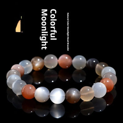 Natural moonstone bracelet with 8mm single circle beads, grinding treatment, unisex design for travel commemoration