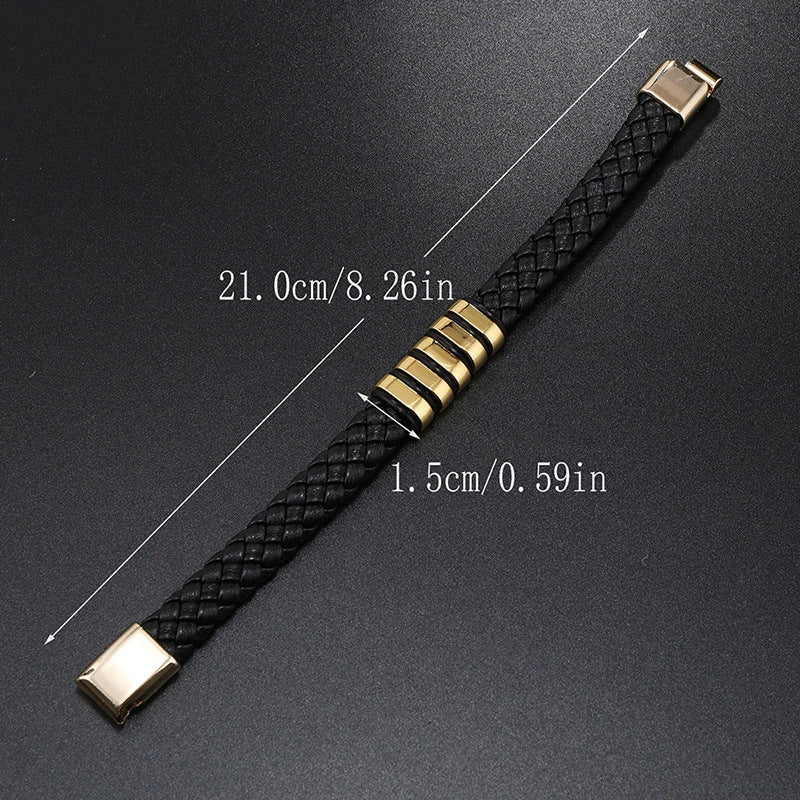 Stylish multi-layer leather woven bracelet in black, gold, white, and black & golden colors