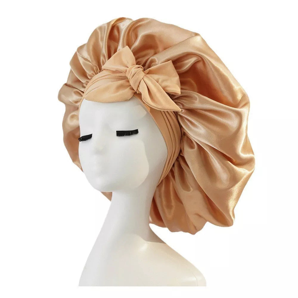 Double-layer silk bonnet for sleeping in various colors