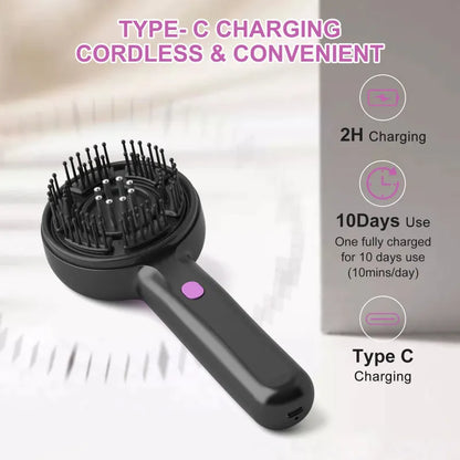 Grey anti-leak hair brush massage instrument with USB charging port and mechanical control button