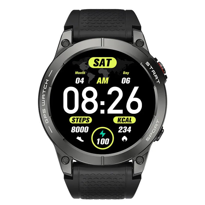 S53 Outdoor GPS Sports Smart Watch in black or orange with 1.43 inch touch screen and silicone strap