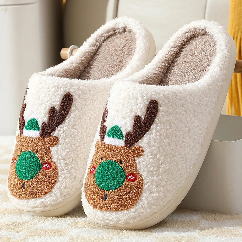 Cozy Elk-themed Christmas slippers with plush materials and slip-resistant soles for indoor comfort and style