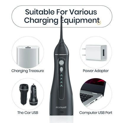 Black ProOral Mornwell portable oral irrigator water flosser with nozzle.