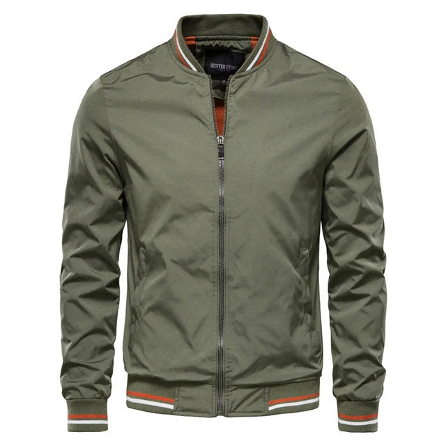 Men's striped zip-up jacket with pockets, available in multiple color options and sizes