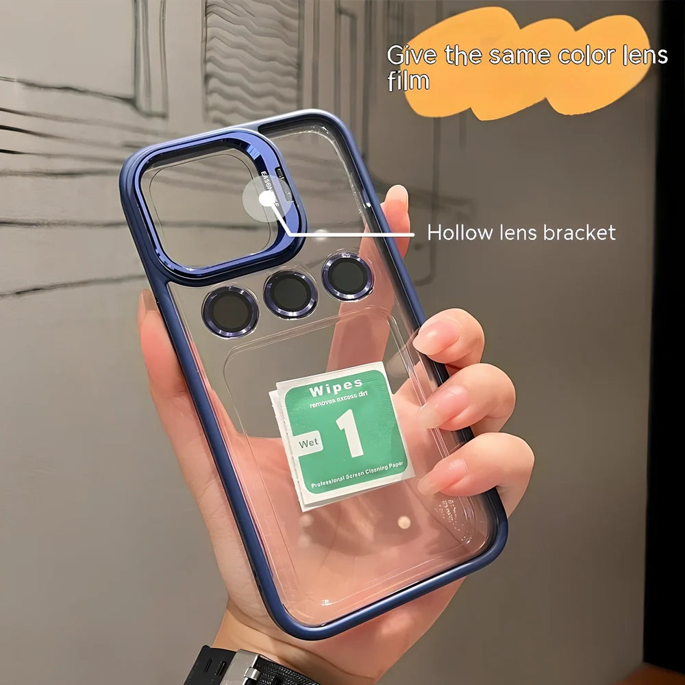 Metal hollow lens bracket phone case showing raised camera protection and precise button cutouts