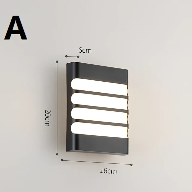 Waterproof outdoor wall light with PC lampshade measuring 200x160mm and LED illumination