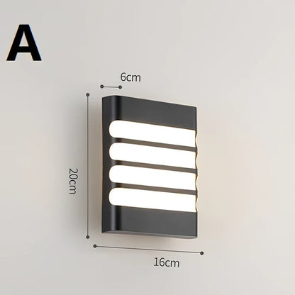 Waterproof outdoor wall light with PC lampshade measuring 200x160mm and LED illumination