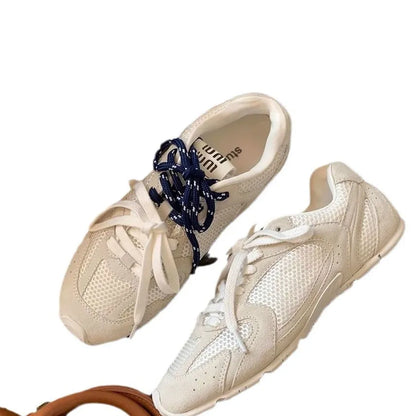 Women's retro German training casual shoes in Milky White colour with round toe and lace-up closure