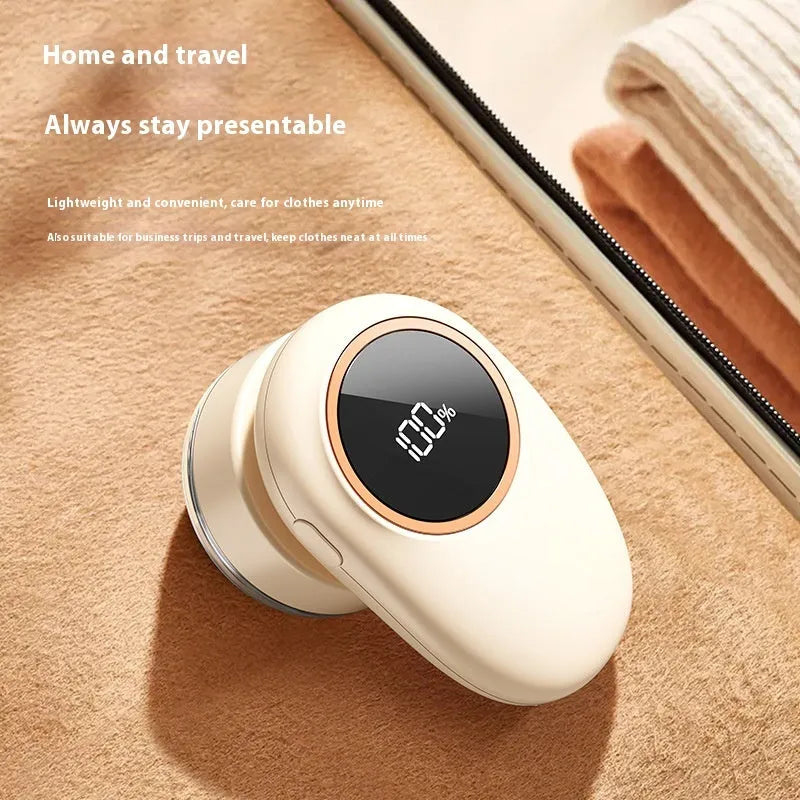 Fur ball trimmer with digital display in beige or purple colours with configurable cutter heads
