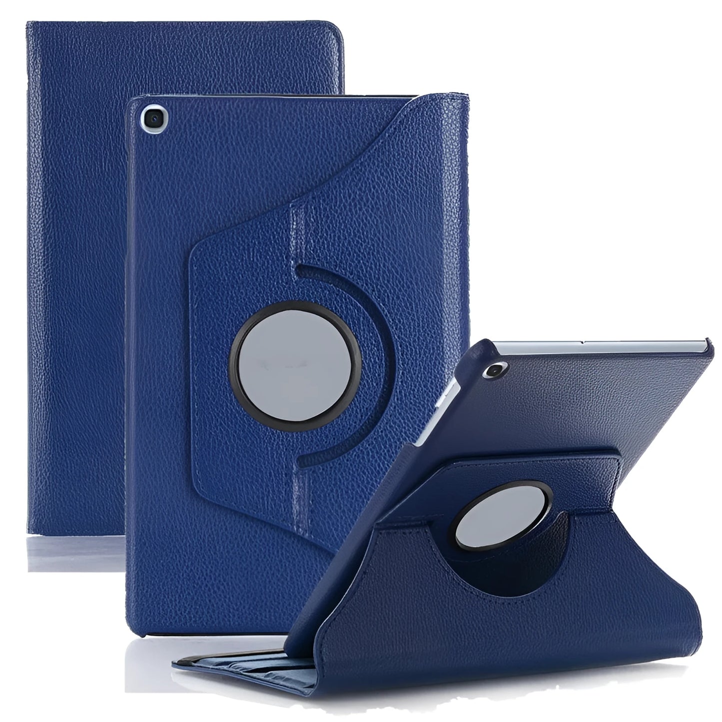 Imitation leather rotating clamshell sleeve case for iPad tablets in multiple colours.