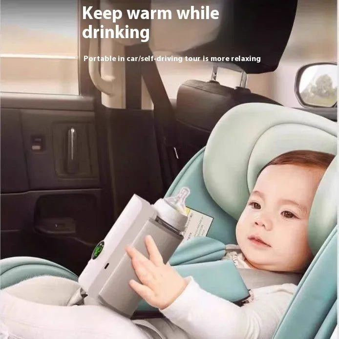 Grey and white car charger milk warmer with 36W power and constant temperature function
