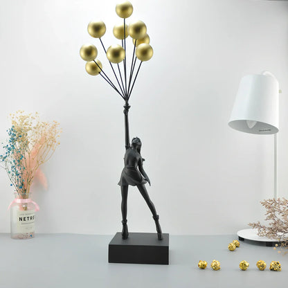 Bubble Girl natural resin sculpture ornament in white with red ball, 10-15 cm tall hanging modern decor piece