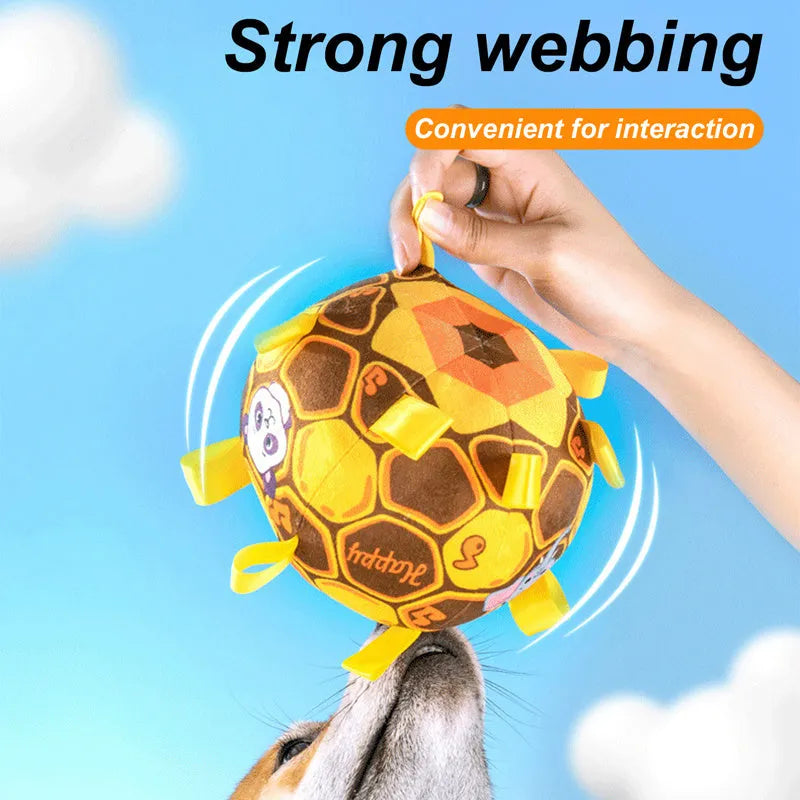 15cm interactive ball dog toy for aggressive chewers with plush handle and bell