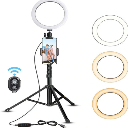10-inch ring light with 26cm LED diameter on adjustable tripod stand for photography