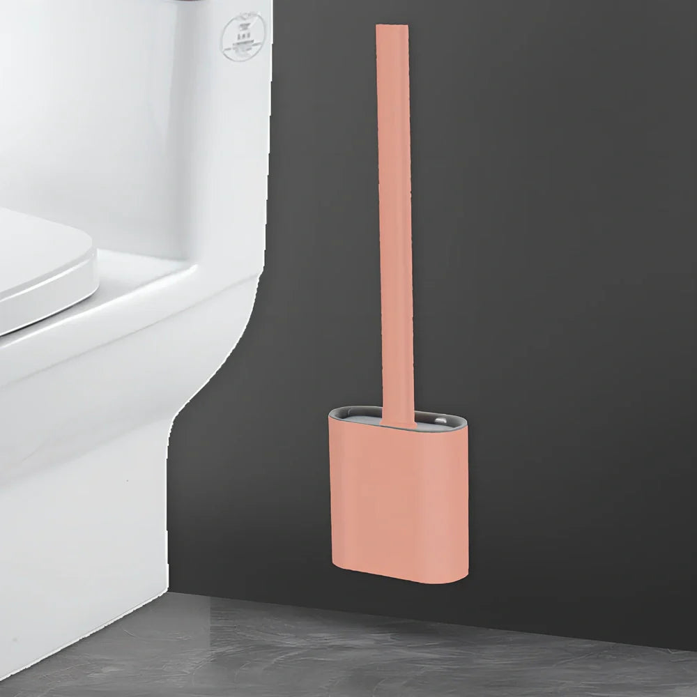 Wall-mounted soft toilet brush with silicone bristles and cover in midnight green colour