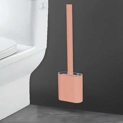 Wall-mounted soft toilet brush with silicone bristles and cover in midnight green colour