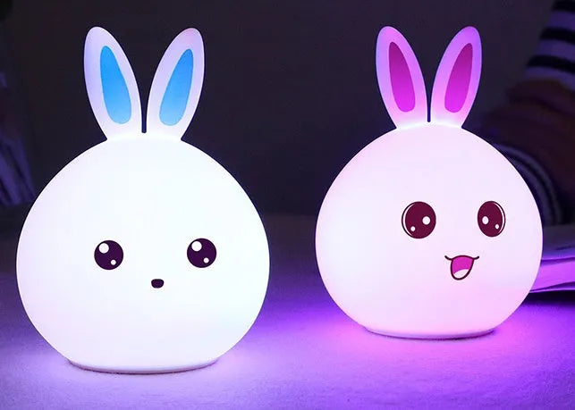 Cute rabbit silicone night light with touch sensor, seven colour LED lights, USB rechargeable, 120 x 108 x 163mm