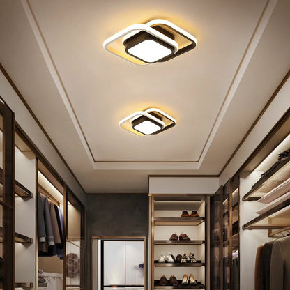 Modern Nordic-style aluminium ceiling light shown in round and square shade options.