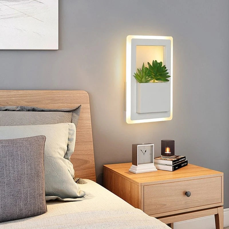 Modern white LED bedside wall lamp with petal design and anti-blue light technology